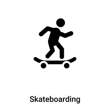 Skateboarding icon vector isolated on white background, logo concept of Skateboarding sign on transparent background, black filled symbol