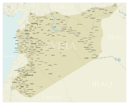 Syria vector map with cities, rivers and neighboring states