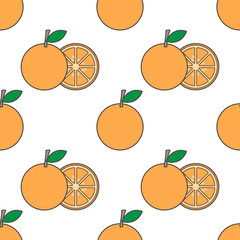 Cute oranges seamless pattern on white background.