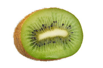 Juicy Kiwi fruit (Actinidia deliciosa) isolated on white background, close-up without shade.