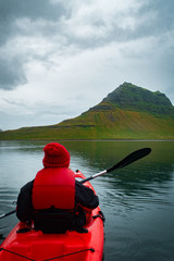 Extreme adventure sport, Iceland kayaking, paddling on kayak, outdoors activity