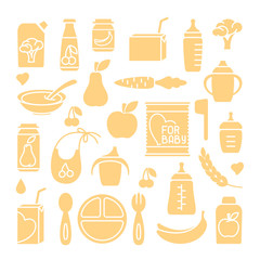 Baby food icons set. Flat style vector illustration