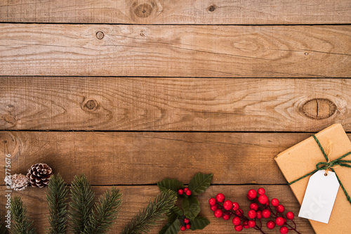 rustic christmas background xmas ornament with fir and holly berry on wood vintage style - Rustic Christmas Background rustic christmas background xmas ornament with fir and holly berry on wood vintage style - Rustic Christmas Background