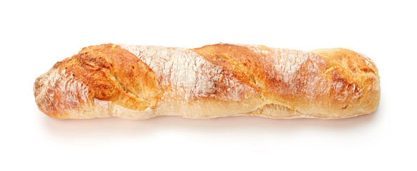 fresh loaf of baguette isolated on white background