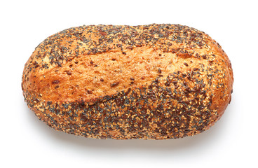 loaf of bread with sesame seeds isolated on white