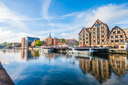  Architecture of Bydgoszcz city at Brda river in Poland. 