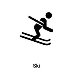Ski icon vector isolated on white background, logo concept of Ski sign on transparent background, black filled symbol