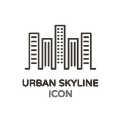 Urban skyline with skyscrapper buildings. Vector thin line minimal icon for real estate, architecture, business, and other city and urbanistic subjects