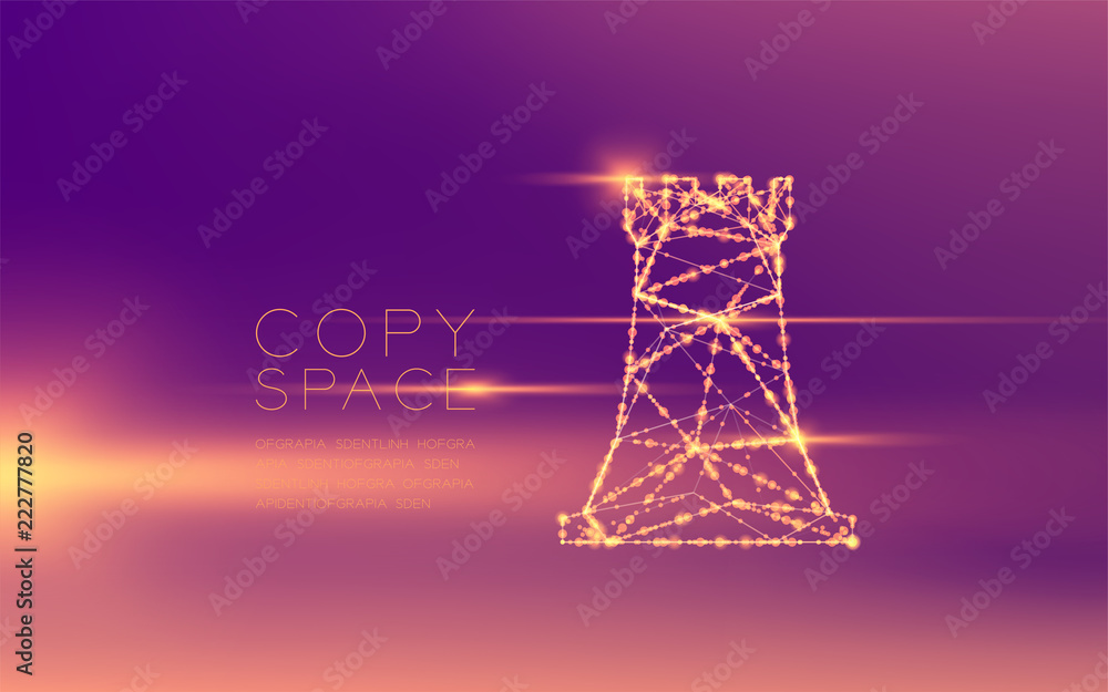 Poster chess rook wireframe polygon futuristic bokeh light frame structure and lens flare, business strateg