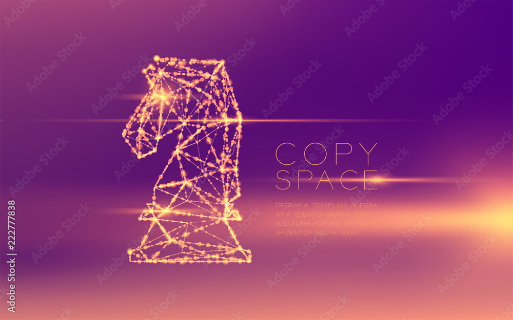 Aufkleber chess knight wireframe polygon futuristic bokeh light frame structure and lens flare, business strat