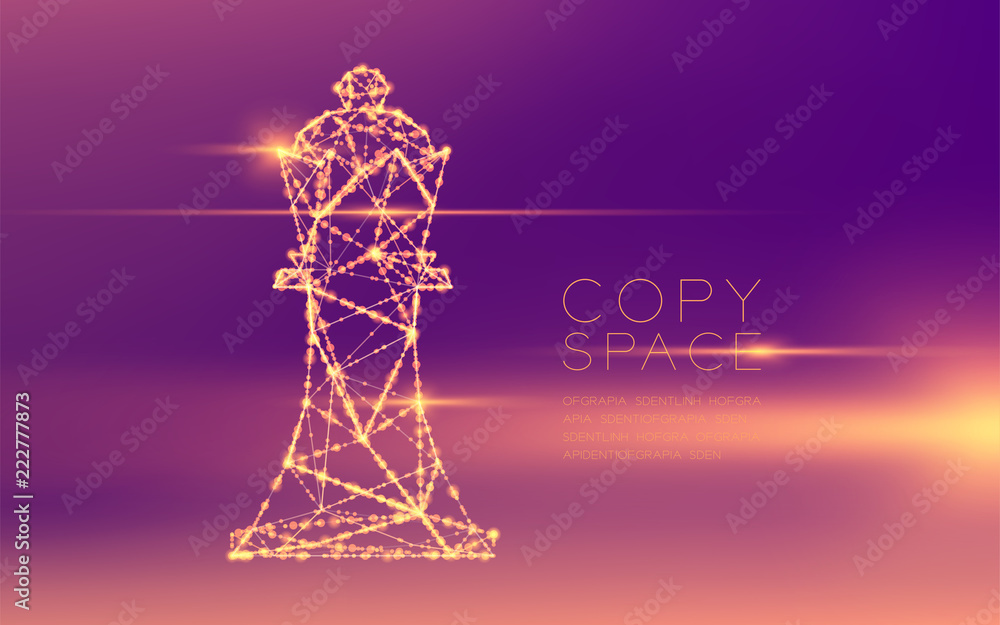 Poster chess king wireframe polygon futuristic bokeh light frame structure and lens flare, business strateg