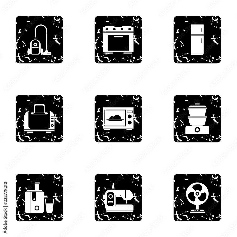 Poster technique icons set. grunge illustration of 9 technique vector icons for web