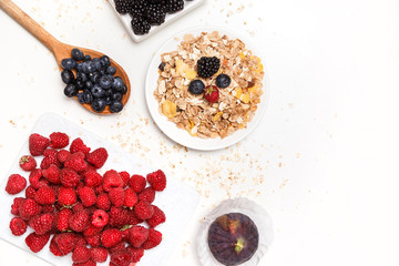 Healthy breakfast. Food cereal concept with fresh fruits isolated on white