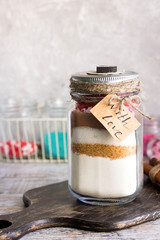 Mixture of ingredients for baking cookies for Valentine's Day