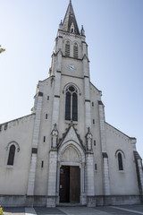Facade of Sainte-Marie-Madeleine Church in Saint Palais. Pyrenees France.
