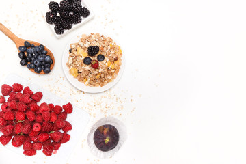 Healthy breakfast. Food cereal concept with fresh fruits isolated on white