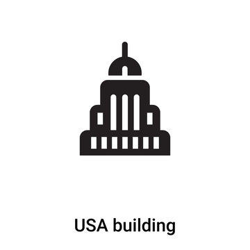 USA building icon vector isolated on white background, logo concept of USA building sign on transparent background, black filled symbol
