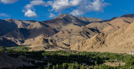 Mountain Valley with Blue sky in summer of Leh Town Ladakh  Jammu and Kashmir, India