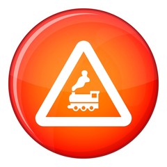Warning sign railway crossing without barrier icon in red circle isolated on white background vector illustration
