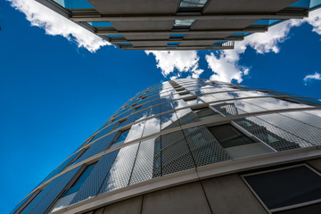 Tall modern buildings with smooth reflections in the windows. Hamburg, Germany.