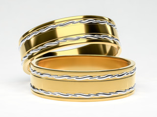 Golden wedding ring isolated, wedding rings background concept. 3D