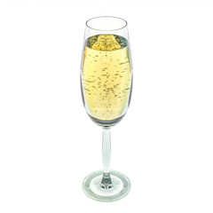 Glass of champagne isolated on a white background. 3D