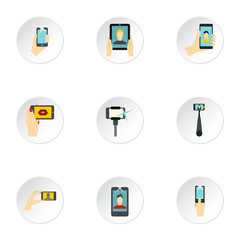 Photography on smartphone icons set. Flat illustration of 9 photography on smartphone vector icons for web