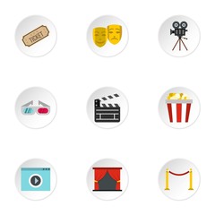 Cinema icons set. Flat illustration of 9 cinema vector icons for web