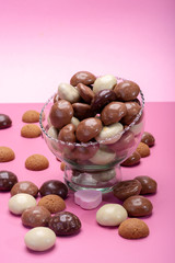 St.Nicholas day in December, children holiday in Netherlands, Belgium, Germany and Curacao, chocolate spicy ginger cookies on pink background copy space