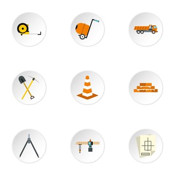 Construction icons set. Flat illustration of 9 construction vector icons for web