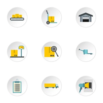 Warehouse icons set. Flat illustration of 9 warehouse vector icons for web