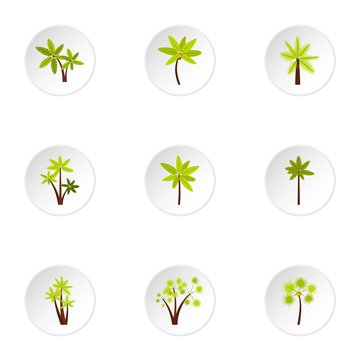 Green palms icons set. Flat illustration of 9 green palms vector icons for web