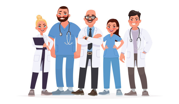 Team of doctors. A group of hospital workers. Medical staff. Vector illustration