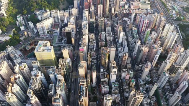 Drone fly over Hong Kong city