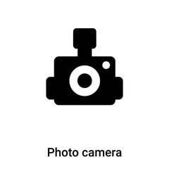 Photo camera icon vector isolated on white background, logo concept of Photo camera sign on transparent background, black filled symbol