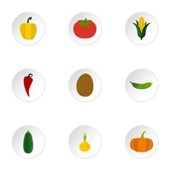 Vegetables icons set. Flat illustration of 9 vegetables vector icons for web