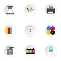 Printing services icons set. Flat illustration of 9 printing services vector icons for web