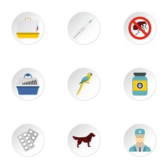 Veterinary icons set. Flat illustration of 9 veterinary vector icons for web