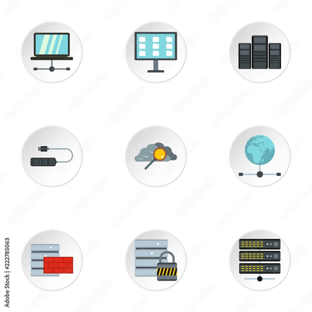 Aufkleber computer icons set. flat illustration of 9 computer vector icons for web