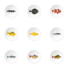 Fish icons set. Flat illustration of 9 fish vector icons for web