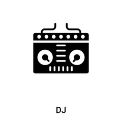 DJ icon vector isolated on white background, logo concept of DJ sign on transparent background, black filled symbol