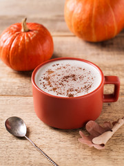 Cup of pumpkin latte, autumn fall mood