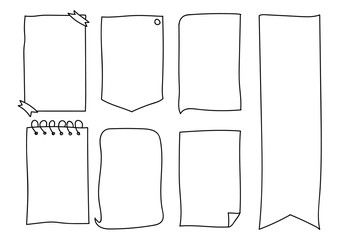 Set of Cute Hand drawn Doodle Banners and Ribbons isolated on white background for your Design. Bullet journal Ideas. Girly Stuff. Sticky Notes.