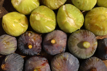 Still life of fresh black and white figs