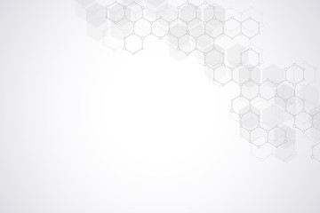 Abstract molecular structure and chemical elements. Medical, science and digital technology concept. Vector geometric background from hexagons.