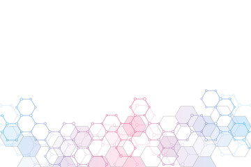 Abstract molecular structure and chemical elements. Medical, science and digital technology concept. Vector geometric background from hexagons.