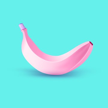 Painted banana pink on turquoise background