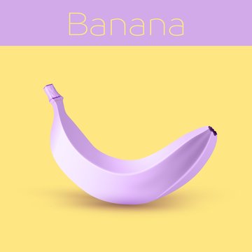 Painted purple banana on yellow background