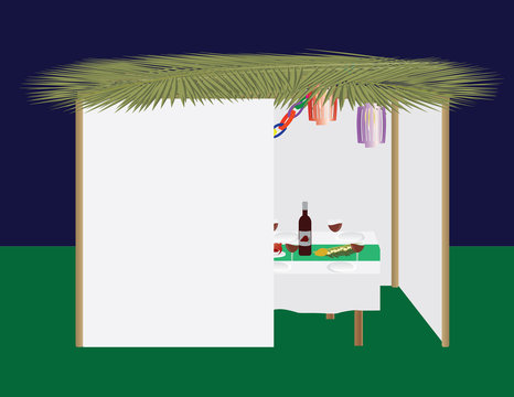 Jewish holiday traditional Sukkah and dinner table