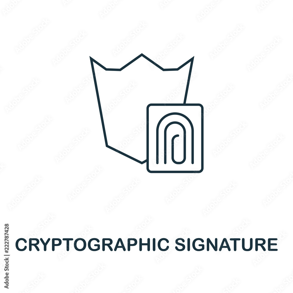 Poster cryptographic signature outline icon. monochrome style design from crypto currency icon collection. 